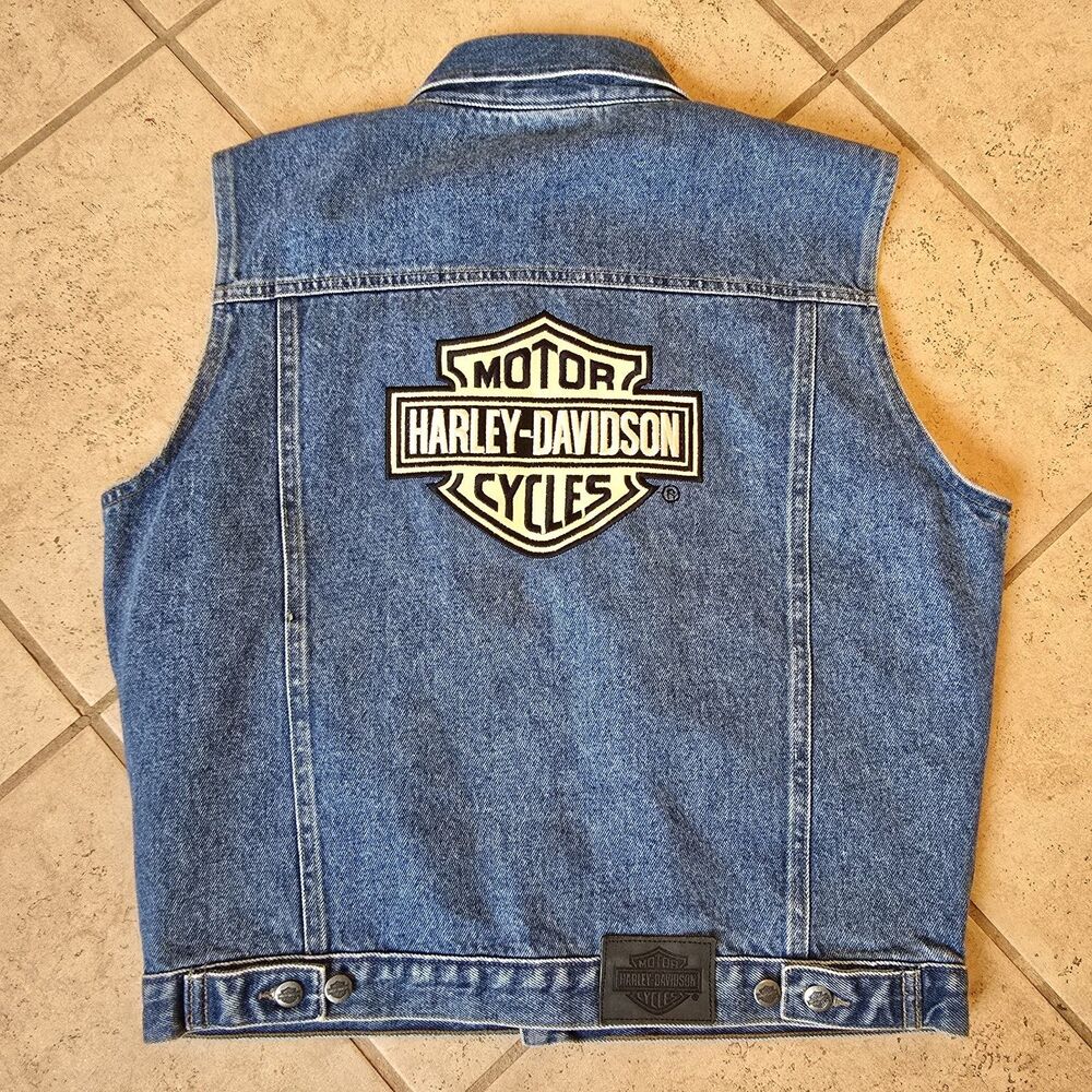 Harley Davidson Denim Biker Vest Youth XL 18 Motorcycle Light Blue